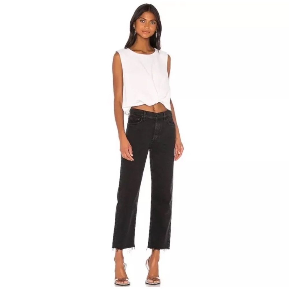 new GRLFRND Helena Distressed Cropped Black Denim Jeans